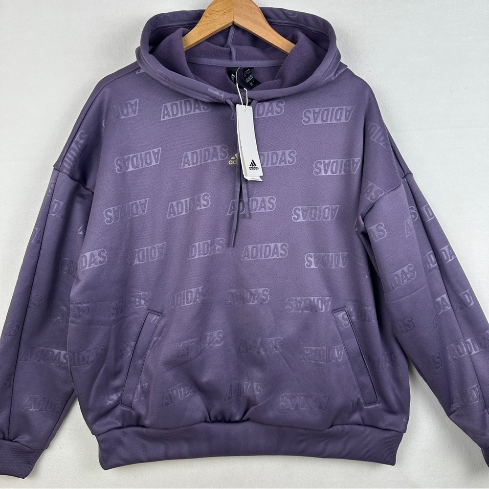 Adidas Men's Size Medium Embossed Polar Fleece Hoodie Sweatshirt Shadow Violet